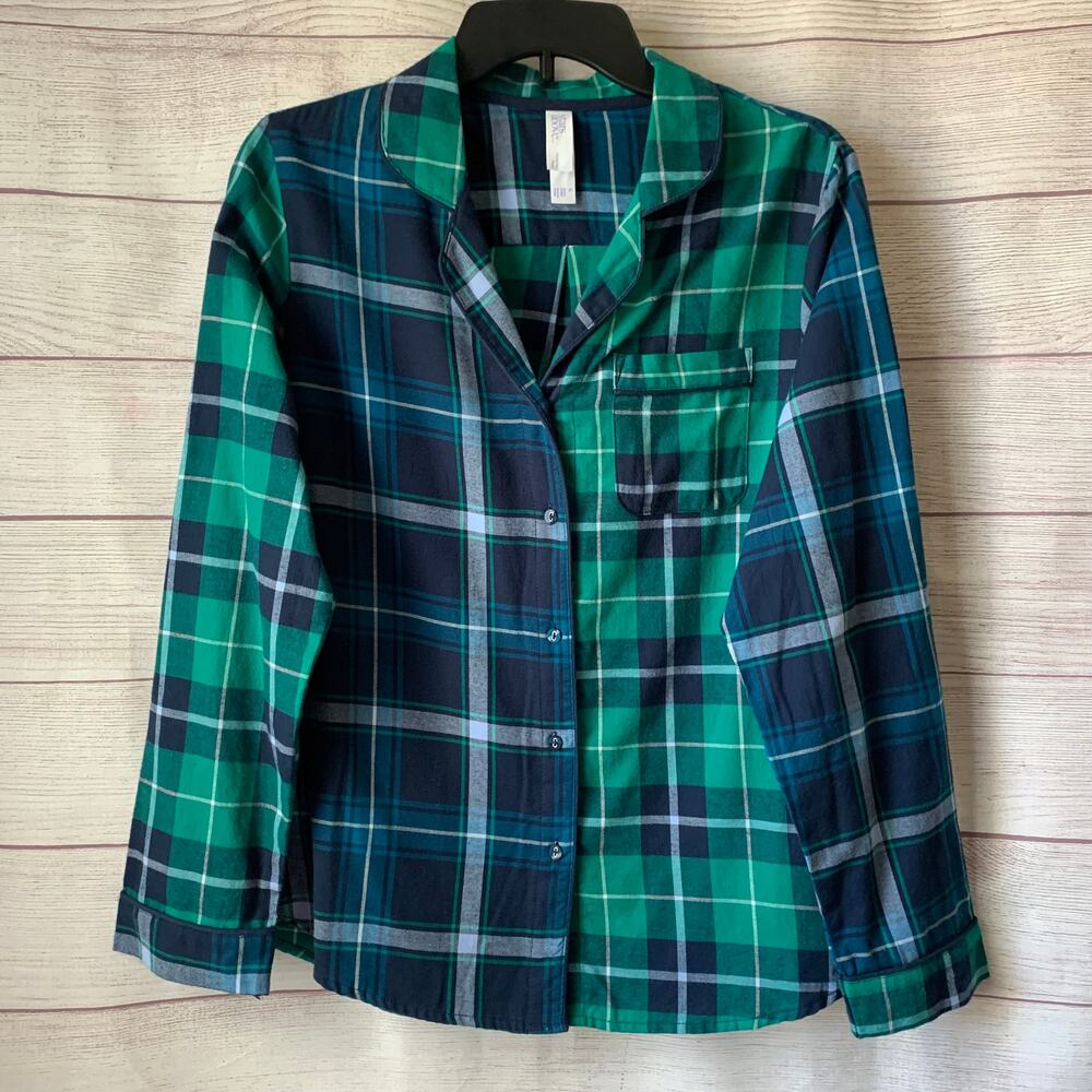 Stars Above Women's Plaid Pajama Button-Up Top Long Sleeve Sleepwear Shirt Small